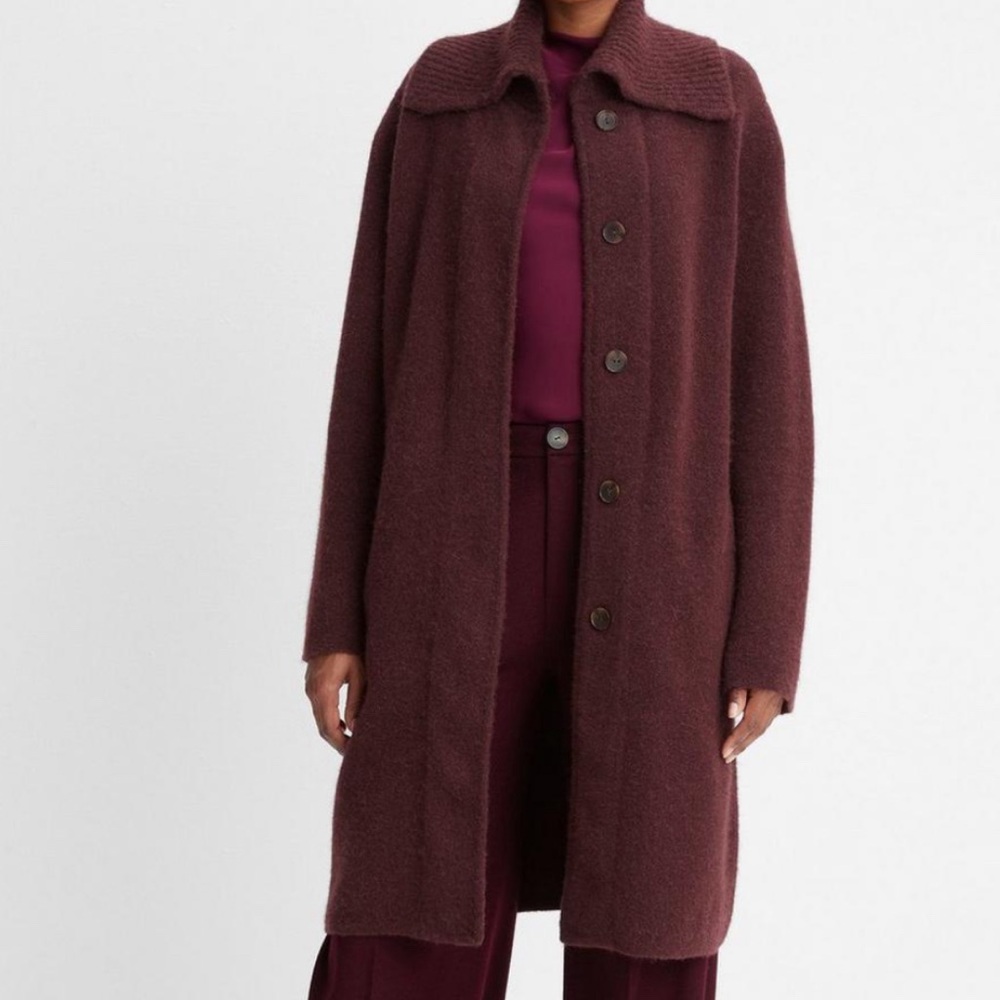 Vince Ribbed Sailor-Collar Cardigan Coat
